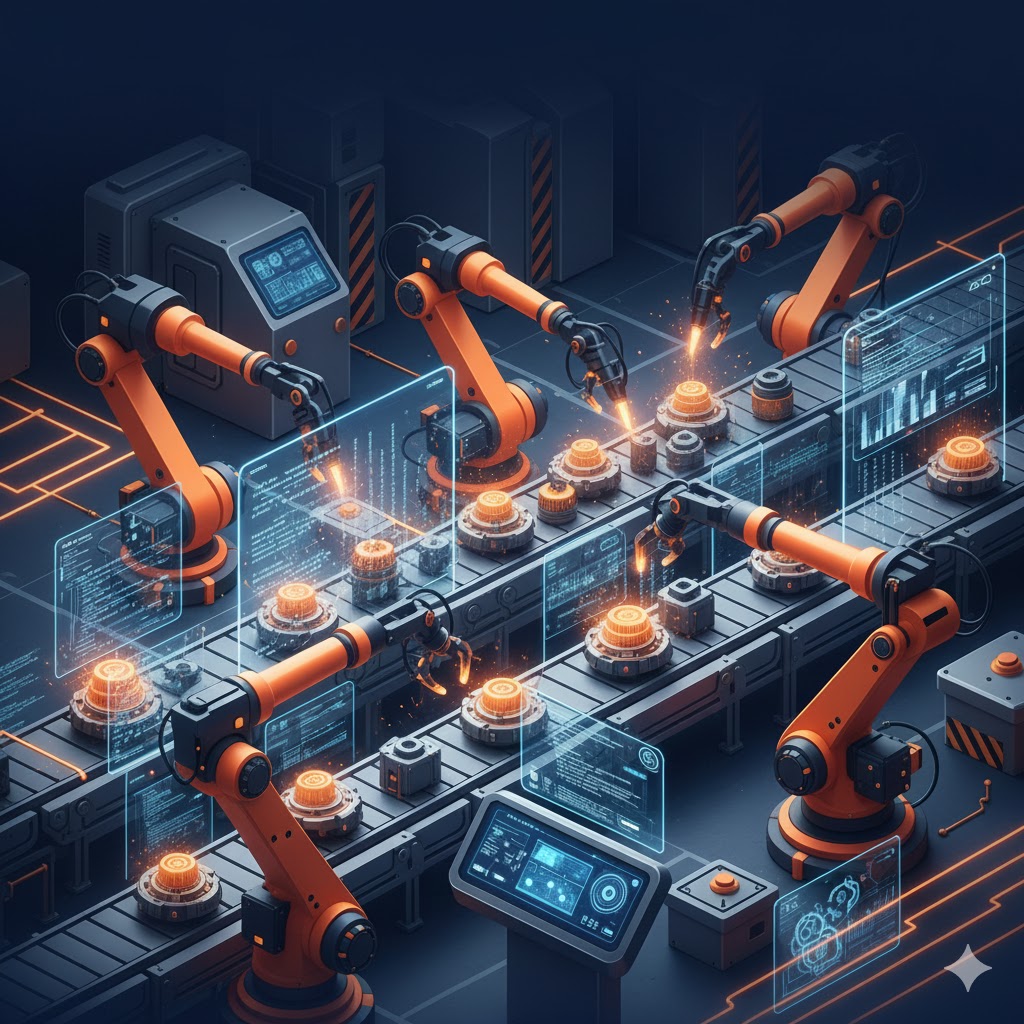 High-precision industrial machinery with blue lighting